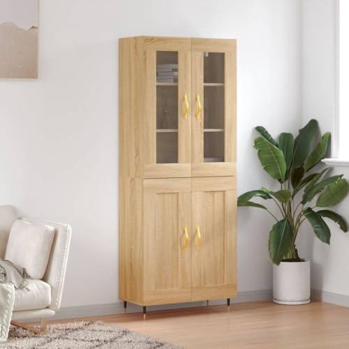 Qnhdfrt Highboard Sonoma-Eiche aus Holzwerkstoff mit Metallfüßen - Eleganter Stauraum für Wohnzimmer, Küche & Flur von Qnhdfrt