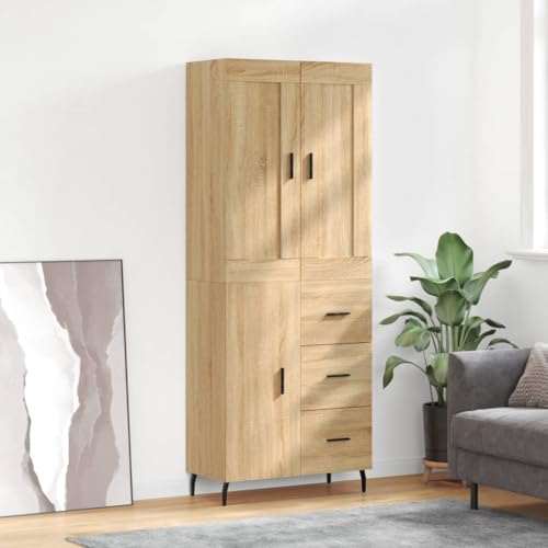 Qnhdfrt Highboard Sonoma-Eiche aus Holzwerkstoff mit Metallfüßen – Stilvoller Schrank für Wohnzimmer und Flur mit viel Stauraum von Qnhdfrt