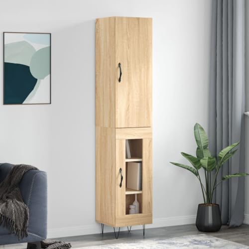 Qnhdfrt Highboard Sonoma-Eiche aus Holzwerkstoff mit Metallfüßen & Glas – Stilvoller Aufbewahrungsschrank für Wohnzimmer & Flur von Qnhdfrt