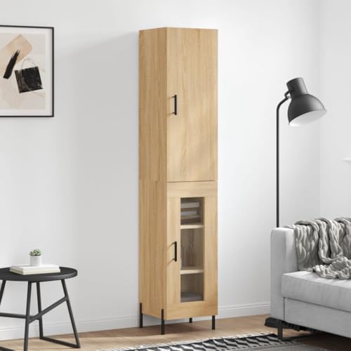 Qnhdfrt Highboard Sonoma-Eiche aus Holzwerkstoff mit Metallfüßen und Glas – Stilvoller Aufbewahrungsschrank für Wohnzimmer und Flur von Qnhdfrt