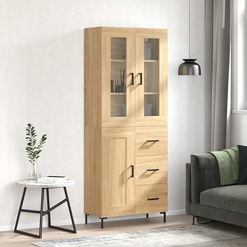 Qnhdfrt Highboard Sonoma-Eiche aus Holzwerkstoff mit Metallfüßen & Glas – Stilvoller Aufbewahrungsschrank für Wohnzimmer & Flur von Qnhdfrt