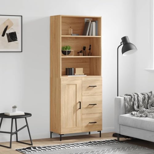 Qnhdfrt Highboard Sonoma-Eiche aus Holzwerkstoff & Metall mit viel Stauraum, Elegantes Sideboard für Wohnzimmer, Flur oder Esszimmer, 69,5 x 34 x 180 cm Qnhdfrt Highboard Sonoma-Eiche aus Holzwerkstoff & Metall mit viel Stauraum, Elegantes Sideboard für Wohnzimmer, Flur oder Esszimmer, 69,5 x 34 x 180 cm von Qnhdfrt