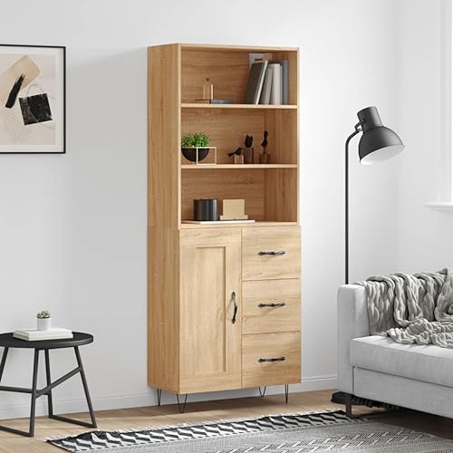 Qnhdfrt Highboard Sonoma-Eiche aus Holzwerkstoff & Metall mit viel Stauraum Qnhdfrt Highboard Sonoma-Eiche aus Holzwerkstoff & Metall mit viel Stauraum von Qnhdfrt