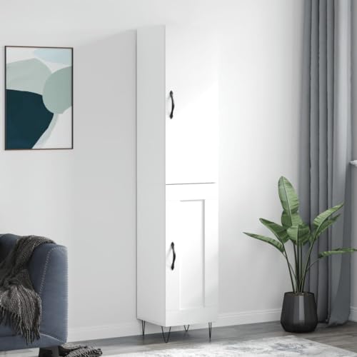 Qnhdfrt Highboard Weiß 34,5x34x180 cm aus Holzwerkstoff mit Metallfüßen Modernes Sideboard Wohnzimmer mit viel Stauraum für Living Room Flur Schlafzimmer von Qnhdfrt