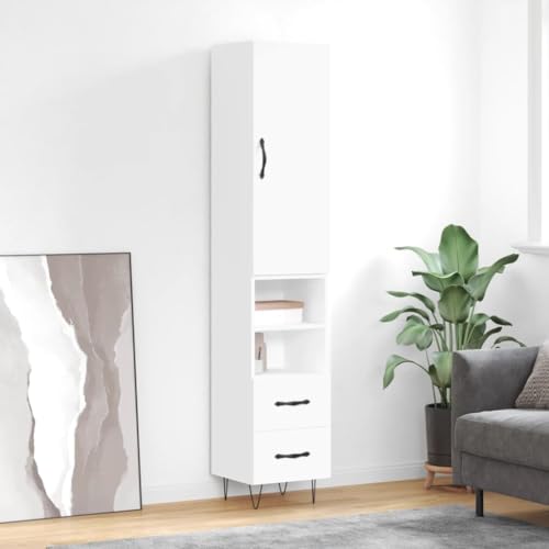 Qnhdfrt Highboard Weiß 34,5x34x180 cm aus Holzwerkstoff mit Metallfüßen - Modernes Sideboard für Wohnzimmer & Küche von Qnhdfrt
