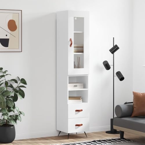 Qnhdfrt Highboard Weiß 34,5x34x180 cm aus Holzwerkstoff mit Metallfüßen und Glas für Wohnzimmer Küche Flur Elegantes Design Viel Stauraum Qnhdfrt Highboard Weiß 34,5x34x180 cm aus Holzwerkstoff mit Metallfüßen und Glas für Wohnzimmer Küche Flur Elegantes Design Viel Stauraum von Qnhdfrt