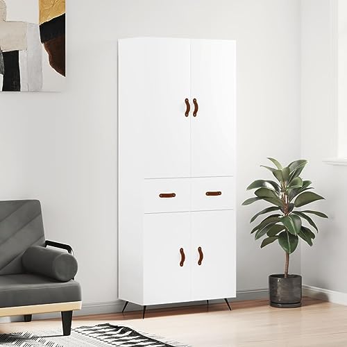 Qnhdfrt Highboard Weiß 69,5x34x180 cm Holzwerkstoff Modernes Design mit Metallfüßen für Wohnzimmer oder Flur von Qnhdfrt