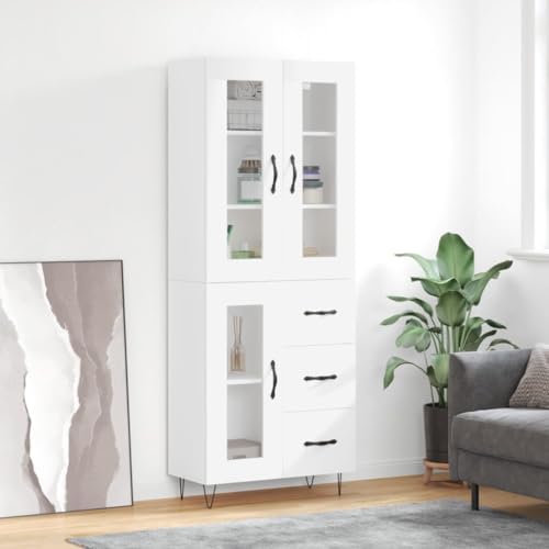 Qnhdfrt Highboard Weiß 69,5x34x180 cm Holzwerkstoff Modernes Design mit Metallfüßen & Viel Stauraum von Qnhdfrt