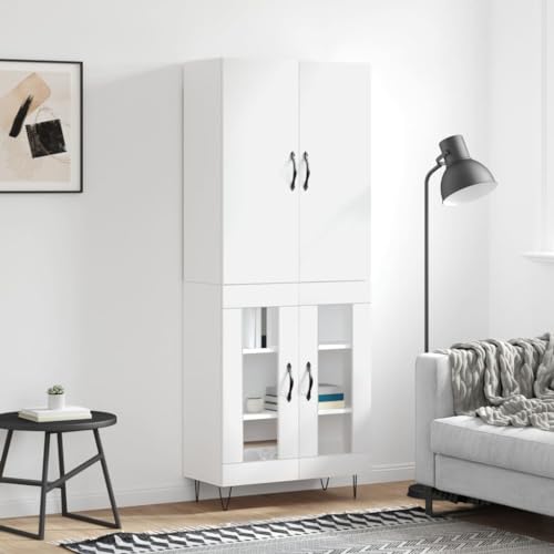 Qnhdfrt Highboard Weiß 69,5x34x180 cm Holzwerkstoff mit Metallfüßen und Glas, Stilvolles Sideboard mit Aufsatz für Wohnzimmer Flur Esszimmer Qnhdfrt Highboard Weiß 69,5x34x180 cm Holzwerkstoff mit Metallfüßen und Glas, Stilvolles Sideboard mit Aufsatz für Wohnzimmer Flur Esszimmer von Qnhdfrt