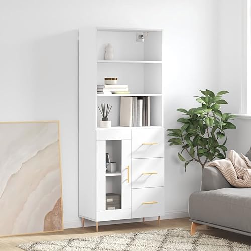 Qnhdfrt Highboard Weiß 69,5x34x180 cm aus Holzwerkstoff Eisen Glas mit Stauraum für Wohnzimmer Flur Elegantes Design Qnhdfrt Highboard Weiß 69,5x34x180 cm aus Holzwerkstoff Eisen Glas mit Stauraum für Wohnzimmer Flur Elegantes Design von Qnhdfrt