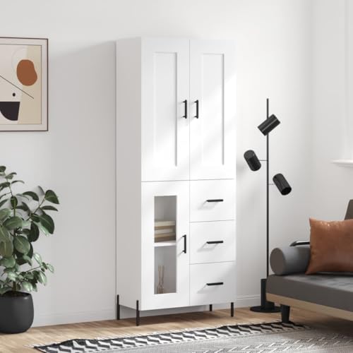 Qnhdfrt Highboard Weiß Sideboard Schrank 69,5x34x180 cm Holzwerkstoff mit Metallfüßen und Glas für Wohnzimmer Flur Qnhdfrt Highboard Weiß Sideboard Schrank 69,5x34x180 cm Holzwerkstoff mit Metallfüßen und Glas für Wohnzimmer Flur von Qnhdfrt