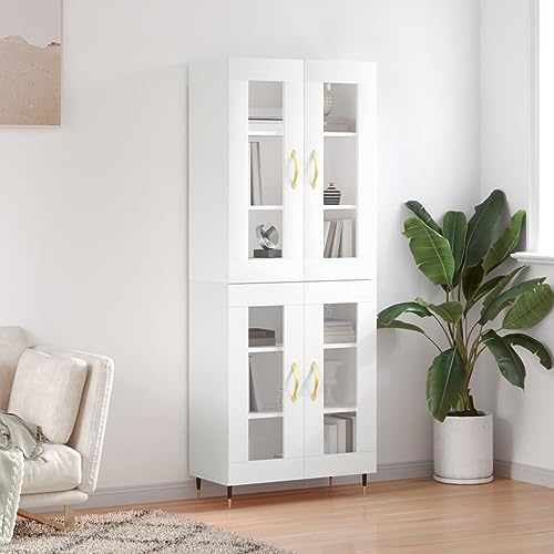 Qnhdfrt Highboard Weiß Sideboard Schrank mit Metallfüßen 69,5x34x180 cm Holzwerkstoff Stauraum für Wohnzimmer Küche Flur Modernes Design von Qnhdfrt