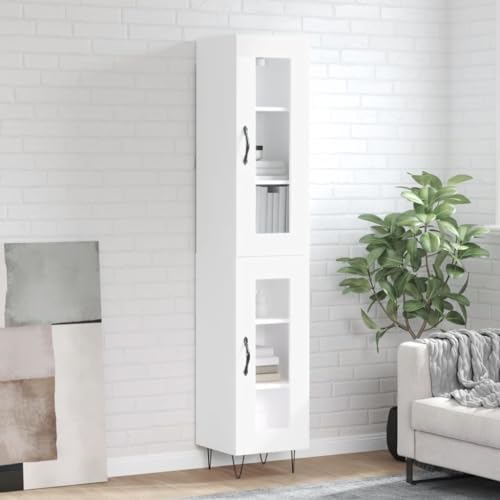 Qnhdfrt Highboard Weiß Sideboard Schrank mit viel Stauraum und Metallfüßen 34,5x34x180 cm aus Holzwerkstoff Glas Metall für Wohnzimmer Küche Flur Elegantes Design Qnhdfrt Highboard Weiß Sideboard Schrank mit viel Stauraum und Metallfüßen 34,5x34x180 cm aus Holzwerkstoff Glas Metall für Wohnzimmer Küche Flur Elegantes Design von Qnhdfrt