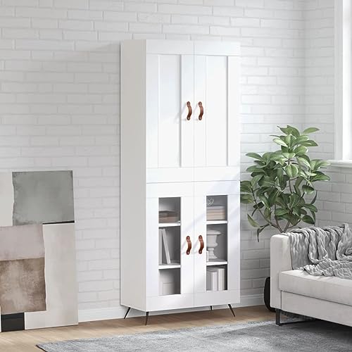 Qnhdfrt Highboard Weiß aus Holzwerkstoff mit Eisenbeinen und Glas – Stilvoller Aufbewahrungsschrank für Wohnzimmer und Küche von Qnhdfrt