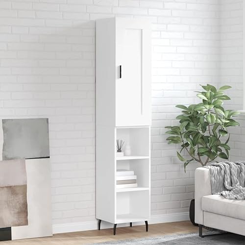 Qnhdfrt Highboard Weiß aus Holzwerkstoff mit Metallfüßen - Stilvoller Aufbewahrungsschrank für Wohnzimmer, Küche & Flur von Qnhdfrt
