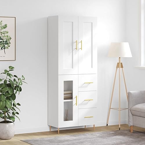 Qnhdfrt Highboard Weiß aus Holzwerkstoff mit Metallfüßen und Glas - Moderner Schrank für Wohnzimmer und Küche mit viel Stauraum Qnhdfrt Highboard Weiß aus Holzwerkstoff mit Metallfüßen und Glas - Moderner Schrank für Wohnzimmer und Küche mit viel Stauraum von Qnhdfrt