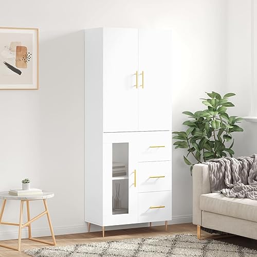 Qnhdfrt Highboard Weiß aus Holzwerkstoff mit Metallfüßen und Glas - Moderner Stauraum für Wohnzimmer, Küche und Flur Qnhdfrt Highboard Weiß aus Holzwerkstoff mit Metallfüßen und Glas - Moderner Stauraum für Wohnzimmer, Küche und Flur von Qnhdfrt