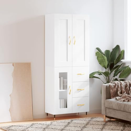 Qnhdfrt Highboard Weiß aus Holzwerkstoff mit Metallfüßen und Glas - Stilvoller Schrank für Wohnzimmer, Küche und Flur mit viel Stauraum Qnhdfrt Highboard Weiß aus Holzwerkstoff mit Metallfüßen und Glas - Stilvoller Schrank für Wohnzimmer, Küche und Flur mit viel Stauraum von Qnhdfrt