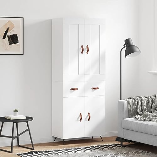 Qnhdfrt Highboard Weiß aus Holzwerkstoff mit Metallfüßen & Kunstleder Qnhdfrt Highboard Weiß aus Holzwerkstoff mit Metallfüßen & Kunstleder von Qnhdfrt