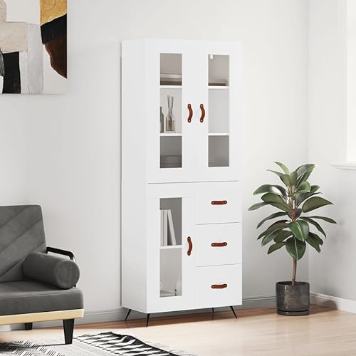 Qnhdfrt Highboard Weiß mit Sideboard und Aufsatz, Stauraum Schrank für Wohnzimmer Flur, Holzwerkstoff Metall Glas, 69,5x34x180 cm, Elegantes Design mit Metallfüßen Qnhdfrt Highboard Weiß mit Sideboard und Aufsatz, Stauraum Schrank für Wohnzimmer Flur, Holzwerkstoff Metall Glas, 69,5x34x180 cm, Elegantes Design mit Metallfüßen von Qnhdfrt