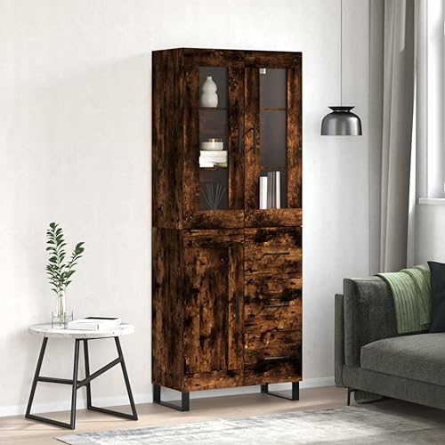 Qnhdfrt Highboard aus Holzwerkstoff im Landhausstil, Räuchereiche 69,5x34x180 cm mit viel Stauraum & Metallfüßen Qnhdfrt Highboard aus Holzwerkstoff im Landhausstil, Räuchereiche 69,5x34x180 cm mit viel Stauraum & Metallfüßen von Qnhdfrt