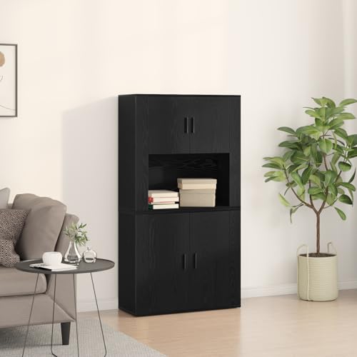 Qnhdfrt Highboard aus Schwarzer Eiche Holzwerkstoff Sideboard mit 4 Türen 80x33x150 cm Matt Schwarz Modernes Design Großer Stauraum für Esszimmer Wohnzimmer Flur Qnhdfrt Highboard aus Schwarzer Eiche Holzwerkstoff Sideboard mit 4 Türen 80x33x150 cm Matt Schwarz Modernes Design Großer Stauraum für Esszimmer Wohnzimmer Flur von Qnhdfrt