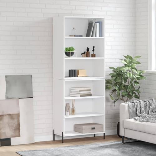 Qnhdfrt Highboard in Weiß 69,5x32,5x180 cm mit Metallbeinen Modernes Design für Wohnzimmer und Flur als Stauraumlösung von Qnhdfrt