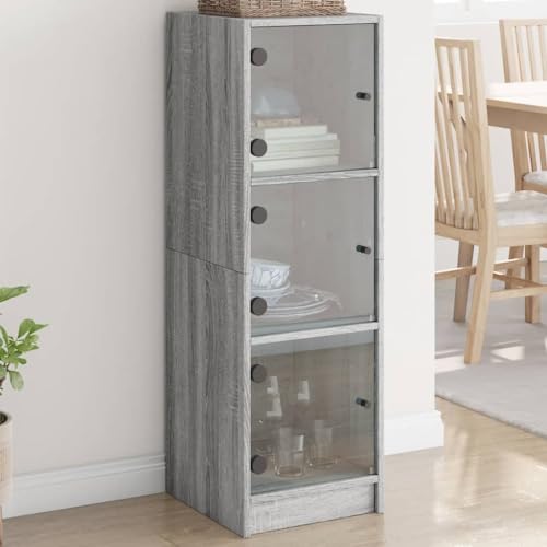 Qnhdfrt Highboard mit Glastüren Grau Sonoma 35x37x109 cm Schrank für Wohnzimmer Küche Flur mit Stauraum und Landhausstil Design von Qnhdfrt