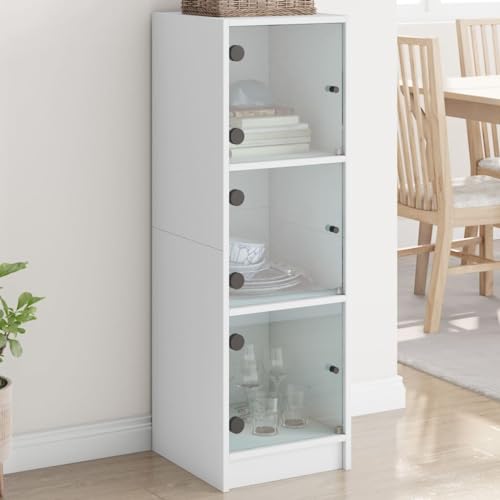 Qnhdfrt Highboard mit Glastüren Weiß 35x37x109 cm - Stilvoller Schrank für Wohnzimmer & Küche aus Holzwerkstoff & Glas mit 3 Fächern & 60 kg Tragkraft von Qnhdfrt