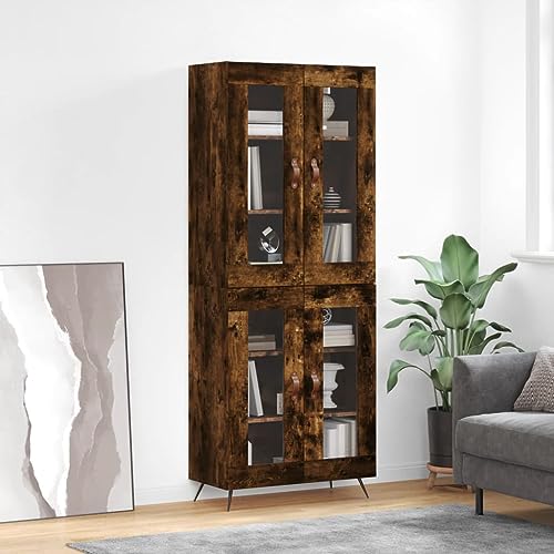 Qnhdfrt Highboard mit Sideboard Schrank in Räuchereiche 69,5x34x180 cm aus Holzwerkstoff Metall und Glas für Wohnzimmer Flur Esszimmer Qnhdfrt Highboard mit Sideboard Schrank in Räuchereiche 69,5x34x180 cm aus Holzwerkstoff Metall und Glas für Wohnzimmer Flur Esszimmer von Qnhdfrt