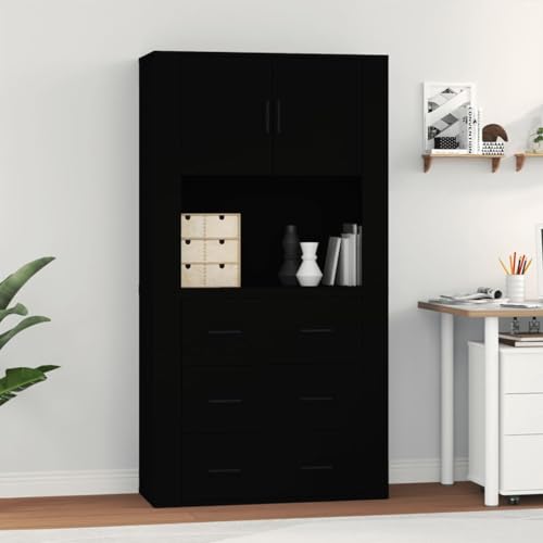 Qnhdfrt Highboard mit Sideboard Schwarz Holzwerkstoff 80x33x150 cm Gesamthöhe Schrank mit Wandmontage und großem Stauraum für Wohnzimmer Flur von Qnhdfrt