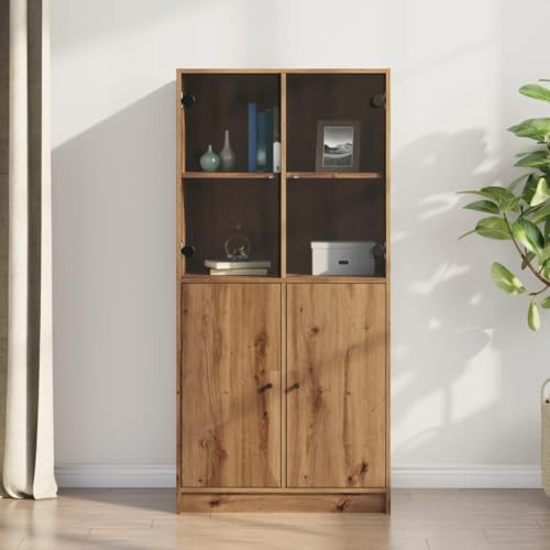 Qnhdfrt Highboard mit Türen Artisan-Eiche Holzwerkstoff 68x37x142 cm Schrank für Wohnzimmer mit Viel Stauraum Modernes Design von Qnhdfrt