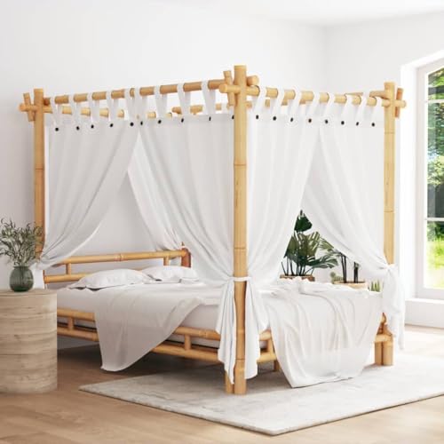 Qnhdfrt Himmelbett 140x200 cm aus Bambus mit Rundum-Vorhängen für optimalen Schutz und Lichtabschirmung Robustes Bettgestell mit Lattenrost für erholsamen Schlaf von Qnhdfrt