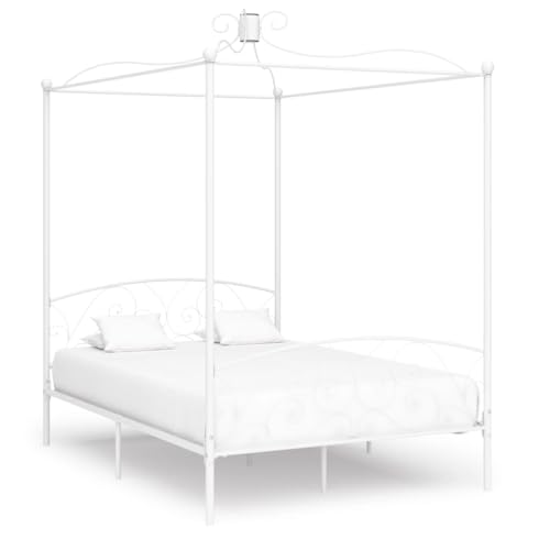Qnhdfrt Himmelbett Gestell Weiß Metall 140 x 200 cm Elegantes Design mit Oberrahmen für Vorhänge oder Moskitonetz Robustes Metallgestell für Schlafzimmer von Qnhdfrt