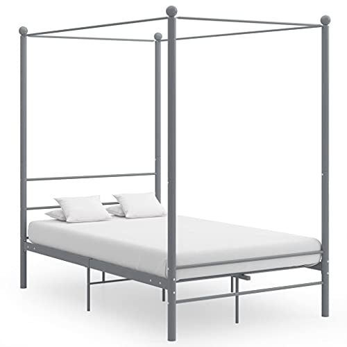 Qnhdfrt Himmelbett Grau Metall 140x200 cm Elegantes Bettgestell mit Pulverbeschichtung für zusätzliche Privatsphäre und robusten Lattenrost von Qnhdfrt