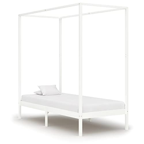 Qnhdfrt Himmelbett Weiß Massivholz Kiefer 100 x 200 cm Elegantes Bettgestell mit Oberrahmen für Vorhänge Robustes Design für Schlafzimmer von Qnhdfrt