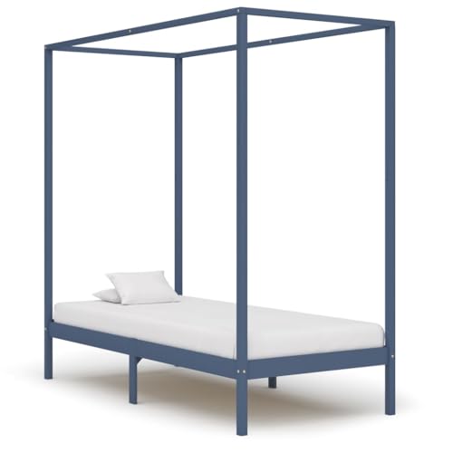 Qnhdfrt Himmelbettgestell Grau Massivholz Kiefer 100x200 cm mit Oberrahmen für Vorhänge Robuster Bettrahmen mit Lattenrost für Schlafzimmer von Qnhdfrt