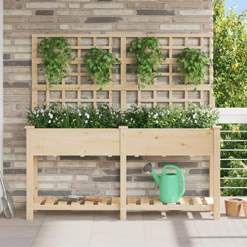 Qnhdfrt Hochbeet mit Rankgitter aus Massivholz Kiefer 161x46x152.5 cm Schmal Hoch Pflanzkasten für Balkon Terrasse Garten Modernes Design Outdoor von Qnhdfrt