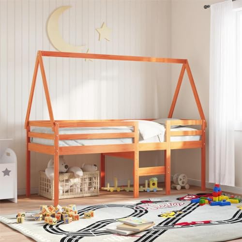 Qnhdfrt Hochbett mit Dach aus massivem Kiefernholz 75x190 cm Wachsbraun Platzsparendes Kinderbett mit Spielvorhang Option und Stauraum für kleine Räume Qnhdfrt Hochbett mit Dach aus massivem Kiefernholz 75x190 cm Wachsbraun Platzsparendes Kinderbett mit Spielvorhang Option und Stauraum für kleine Räume von Qnhdfrt