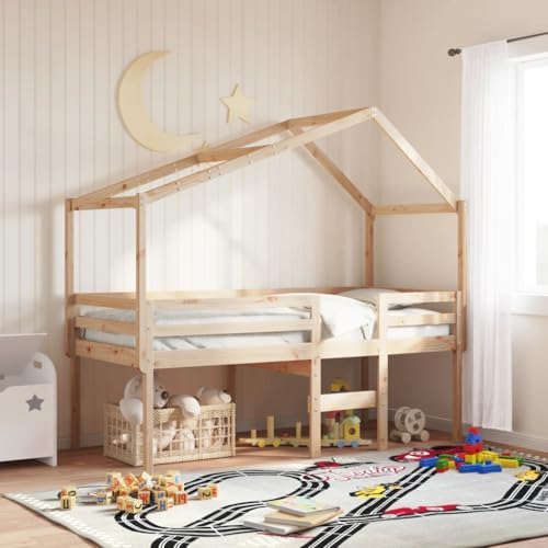 Qnhdfrt Hochbett mit Dach aus massivem Kiefernholz 90x200 cm Platzsparendes Kinderbett mit Stauraum und Sicherheitsgeländer für kleine Räume Qnhdfrt Hochbett mit Dach aus massivem Kiefernholz 90x200 cm Platzsparendes Kinderbett mit Stauraum und Sicherheitsgeländer für kleine Räume von Qnhdfrt
