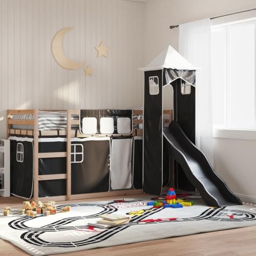 Qnhdfrt Hochbett mit Rutsche und Vorhängen aus Massivholz für Kinderzimmer 80x200 cm Anthrazit Rutsche und Weiß Schwarz Vorhänge mit Turm für Spiel und Schlaf Qnhdfrt Hochbett mit Rutsche und Vorhängen aus Massivholz für Kinderzimmer 80x200 cm Anthrazit Rutsche und Weiß Schwarz Vorhänge mit Turm für Spiel und Schlaf von Qnhdfrt