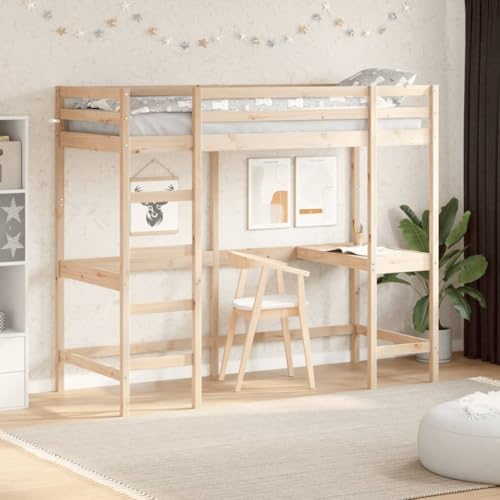 Qnhdfrt Hochbett mit Schreibtisch aus massiver Kiefer 75x190 cm Platzsparendes Jugendbett mit Sicherheitsgitter und geräumigem Arbeitsplatz für Kinderzimmer Qnhdfrt Hochbett mit Schreibtisch aus massiver Kiefer 75x190 cm Platzsparendes Jugendbett mit Sicherheitsgitter und geräumigem Arbeitsplatz für Kinderzimmer von Qnhdfrt