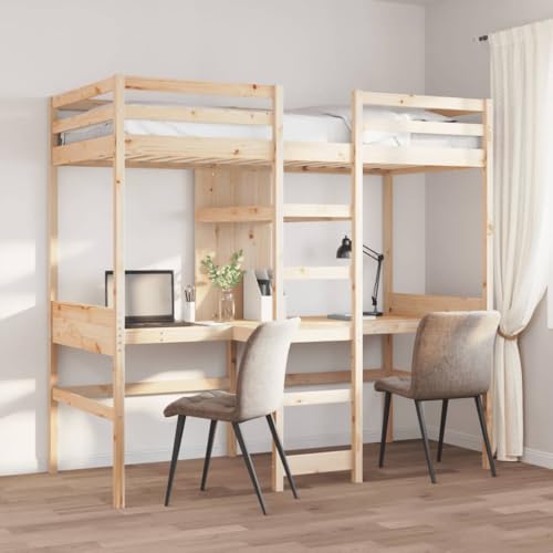 Qnhdfrt Hochbett mit Schreibtisch und Stauraum aus massiver Kiefer 195,5 x 82,5 x 190,5 cm Platzsparendes Jugendbett mit Lattenrost und Rausfallschutz für kleine Räume Qnhdfrt Hochbett mit Schreibtisch und Stauraum aus massiver Kiefer 195,5 x 82,5 x 190,5 cm Platzsparendes Jugendbett mit Lattenrost und Rausfallschutz für kleine Räume von Qnhdfrt