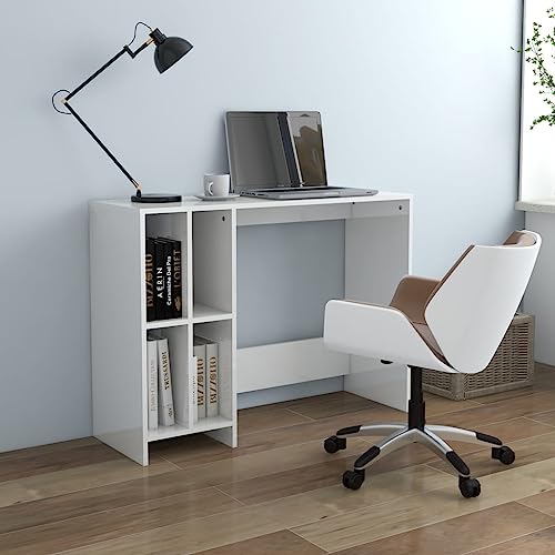 Qnhdfrt Hochglanz-Weiß Computertisch 102,5x35x75 cm Holzwerkstoff mit 4 Fächern Moderner Schreibtisch für kleines Büro oder Jugendzimmer von Qnhdfrt