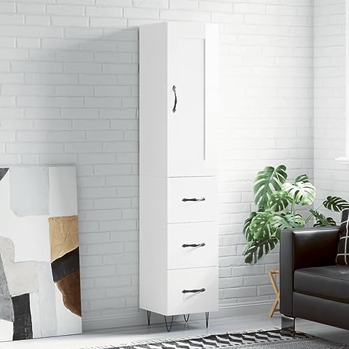 Qnhdfrt Hochglanz-Weiß Highboard aus Holzwerkstoff mit Metallfüßen 34,5x34x180 cm Elegantes Design viel Stauraum praktische Tür für Wohnzimmer Flur oder Küche Qnhdfrt Hochglanz-Weiß Highboard aus Holzwerkstoff mit Metallfüßen 34,5x34x180 cm Elegantes Design viel Stauraum praktische Tür für Wohnzimmer Flur oder Küche von Qnhdfrt
