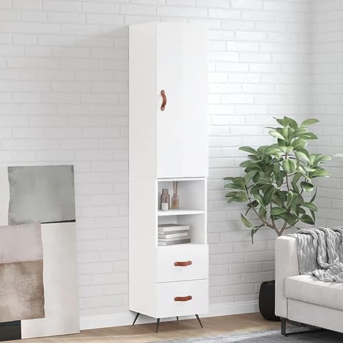 Qnhdfrt Hochglanz-Weiß Highboard mit Sideboard 34,5x34x180 cm aus Holzwerkstoff und Metall mit viel Stauraum für Wohnzimmer Küche und Flur Elegantes Design Qnhdfrt Hochglanz-Weiß Highboard mit Sideboard 34,5x34x180 cm aus Holzwerkstoff und Metall mit viel Stauraum für Wohnzimmer Küche und Flur Elegantes Design von Qnhdfrt