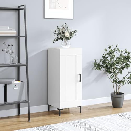 Qnhdfrt Hochglanz-Weiß Sideboard Schrank mit Metallbeinen und Stauraum 34,5x34x90 cm für Wohnzimmer Küche Flur Möbel von Qnhdfrt