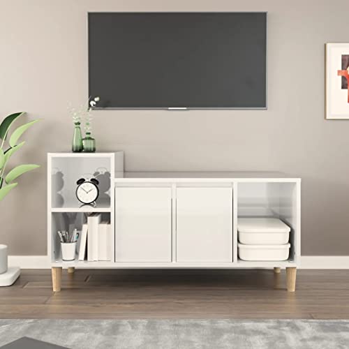 Qnhdfrt Hochglanz-Weiß TV-Schrank Lowboard 100x35x55 cm mit Stauraum – Robustes Holzwerkstoff Design für Wohnzimmer Klassischer Stil von Qnhdfrt