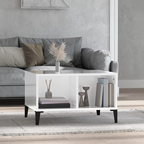 Qnhdfrt Hochglanz Weißer Couchtisch Beistelltisch 60x50x36,5 cm Aus Holzwerkstoff und Metall mit Offenem Stauraum für Wohnzimmer Flur von Qnhdfrt