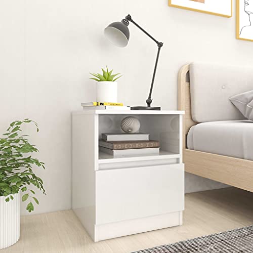 Qnhdfrt Hochglanz-Weißer Nachttisch Schmal 40x40x50 cm mit Schublade und Ablagefach, Moderner Beistellschrank Holzwerkstoff für Schlafzimmer Stauraum von Qnhdfrt